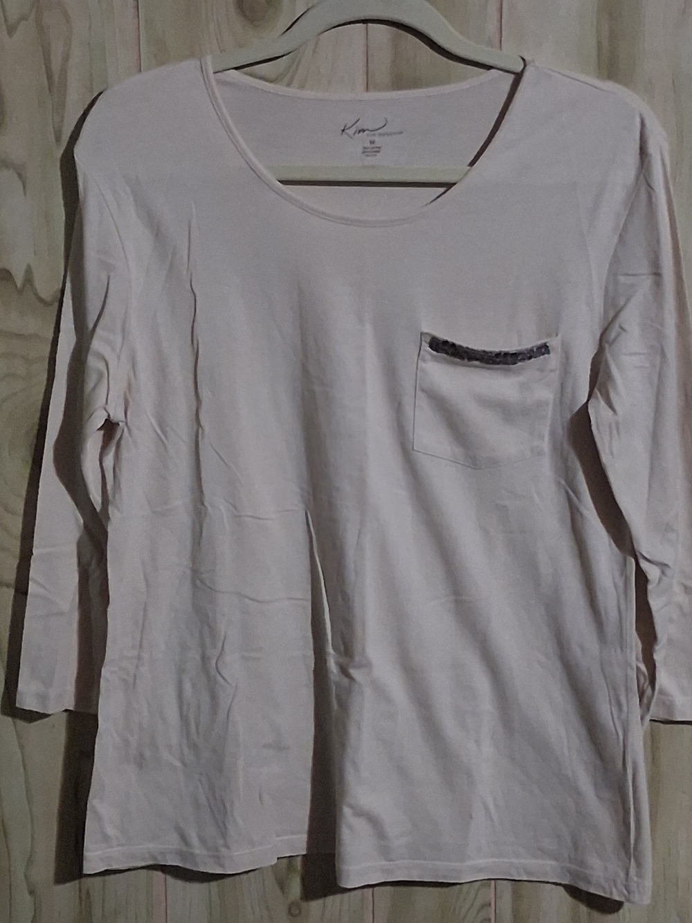 Kim Rogers Tan Long Sleeve Pocket Tee with Dark Trim